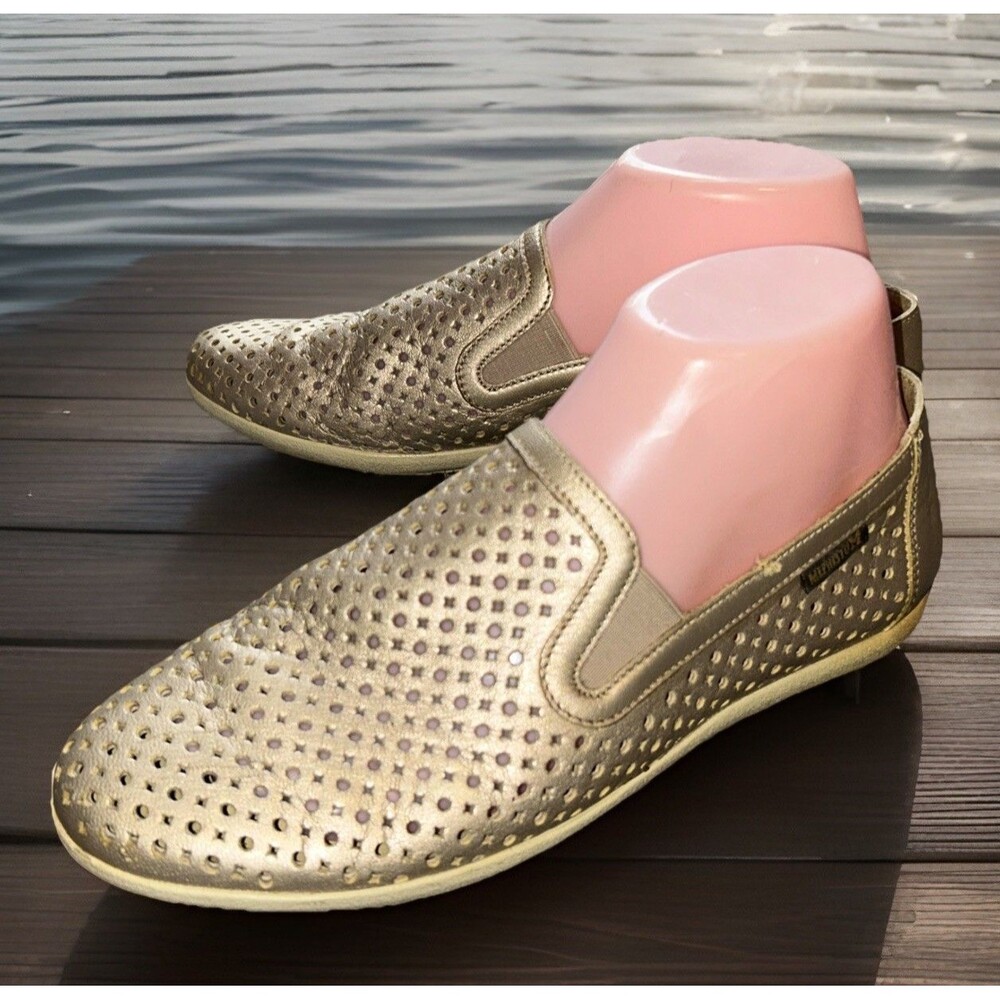 Womens Mephisto Airjet Perforated Gold Leather Loafer Flats Sz 7.5